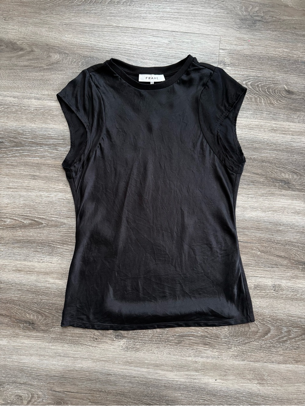 Frame Black Cap-Sleeve Silk Ribbed Cap Sleeve T Tank XS